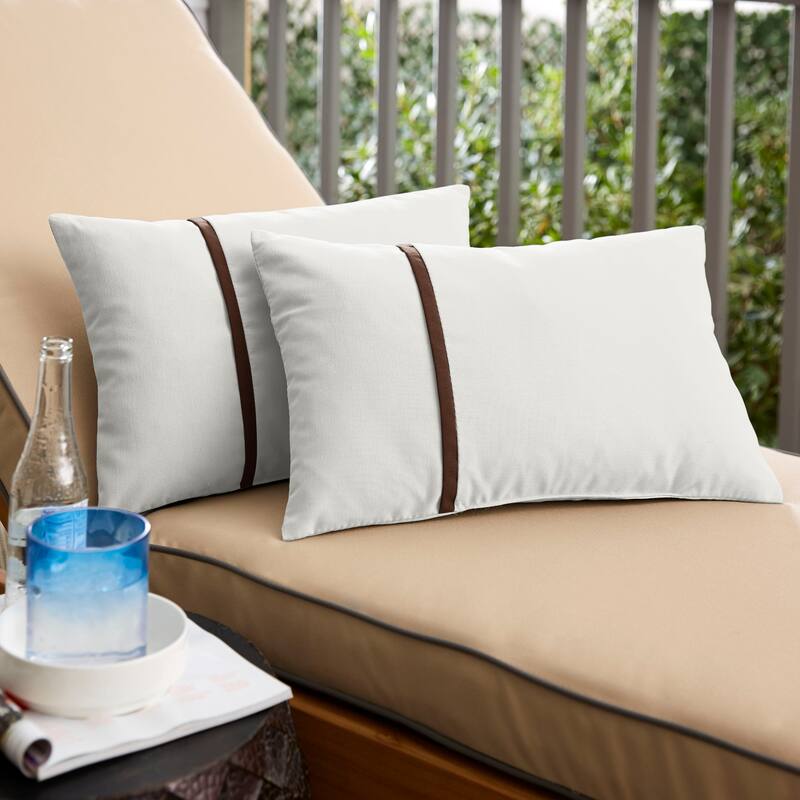 Sorra Home Sunbrella Outdoor Single Petite Flange Pillow Set of 2 - Sunbrella - Canvas Natural/Canvas Bay Brown - 12 in H x 18 in W x 6 in D