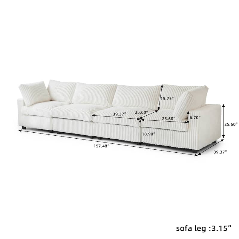 157.48" Soft Plush Modular Sectional Sofa 4-Seater Upholstered Living Room Couch