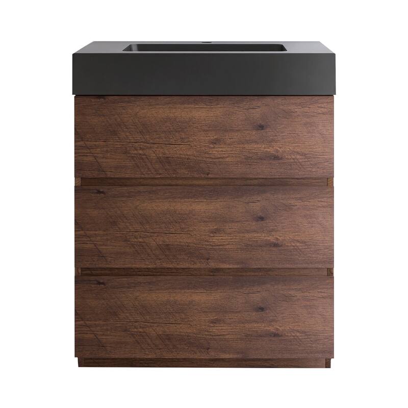 24"/30"/36" Freestanding Bathroom Vanity Set with Black Integrated Quartz Sand Sink