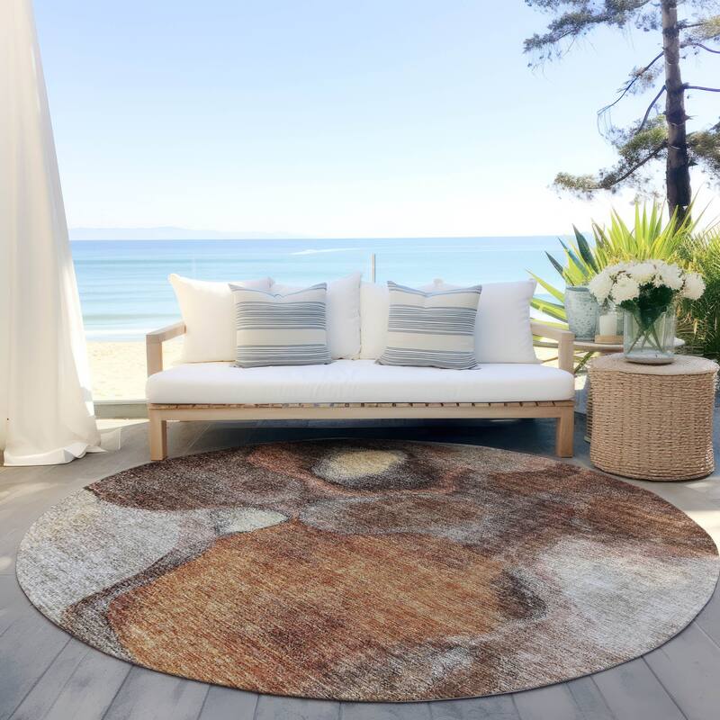 Machine Washable Indoor/ Outdoor Abstract Contemporary Chantille Rug