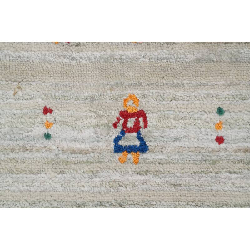 Hand Knotted Oriental Viscose Silk Carpet Tribal Animal Pictorial Beige & Ivories Gabbeh Area Rug - 8' 0'' X 7' 11''