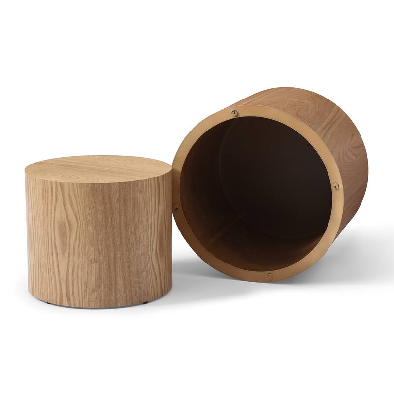 Wood Grain Coffee Table Set of 2 Round Nesting Side Table Lightweight End Table Modern Accent Table, No Assembly Required