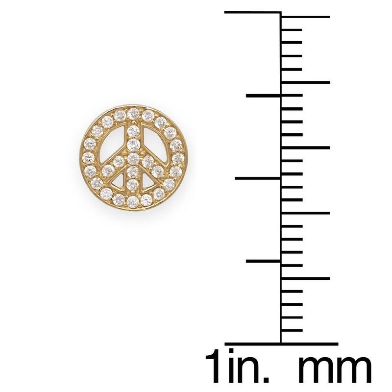 Curata 14k Yellow Gold Cubic Zirconia Peace Sign Earrings