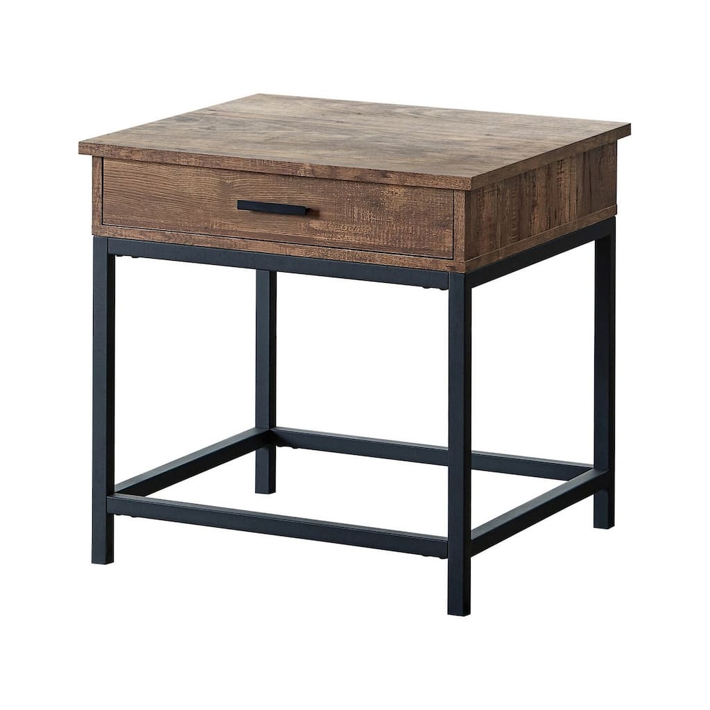 23.75 in. Brown and Black Rectangle Wood End Table with Storage Drawer for Convenience