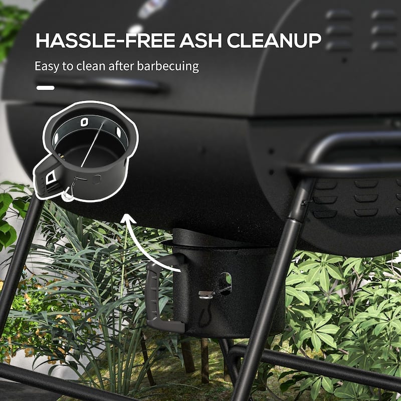 Barrel Charcoal BBQ Grill with 420 sq.in. Cooking Area, Outdoor Barbecue with Wheels, Ash Catcher and Built-in Thermometer