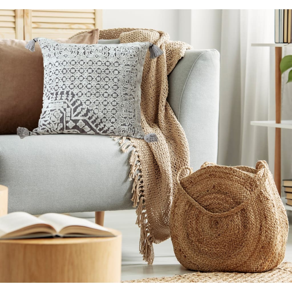 Sevita Gray Traditional Textured Geometric Throw Pillow