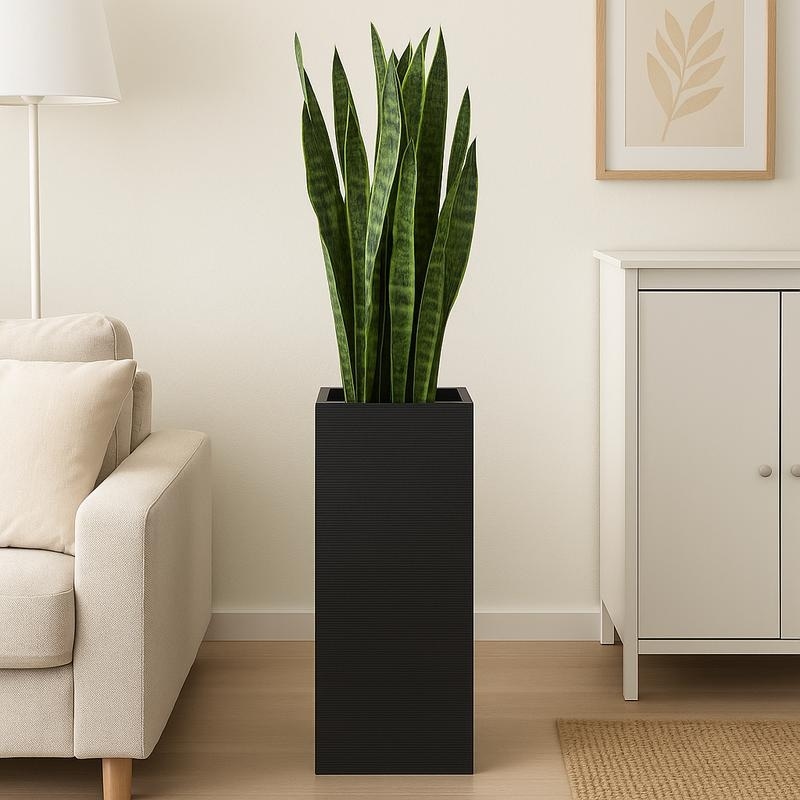 Basalt 20-31 Inch Large Tall Square Fiberstone Planter - Modern MGO Clay Outdoor Pot with Drainage - Multiple Sizes