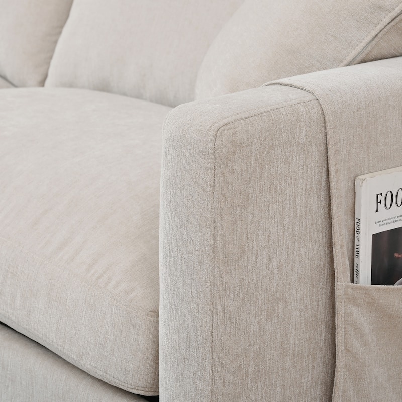 Elegance Couch 3 Seater Foam Sofa Set w Throw Pillows and Ottoman for Living Room