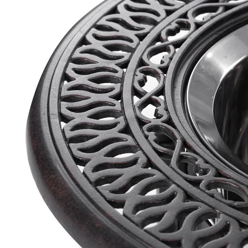 21" Side Table with Ice Bucket - Cast Aluminum, 304 Steel, for Patio/Indoor - 21" D x 21" W x 19.7" H