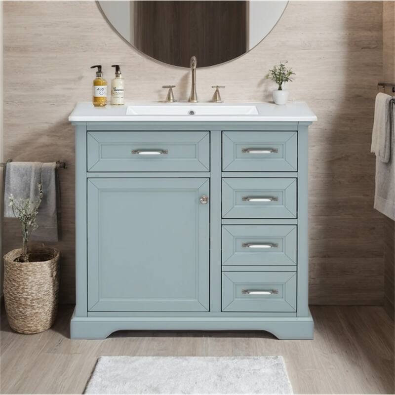 36" Bathroom Vanity Set with Ceramic Undermount Sink,2 Tip-Out Drawers