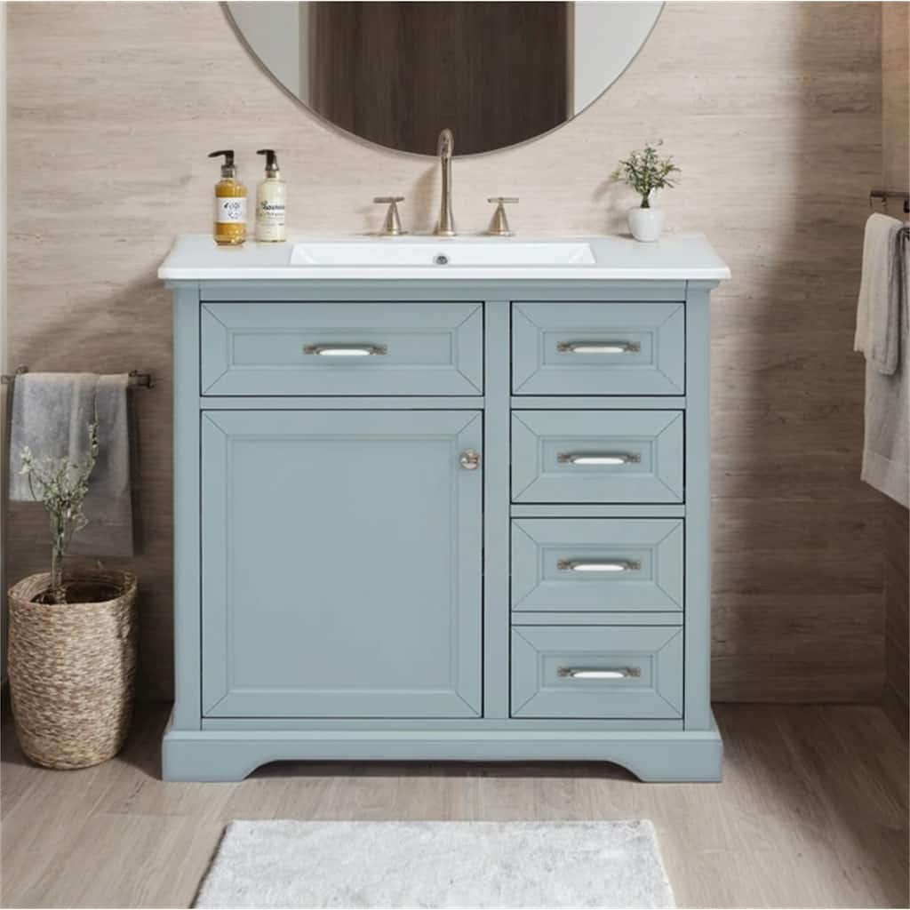 36" Bathroom Vanity Set with Ceramic Undermount Sink,2 Tip-Out Drawers