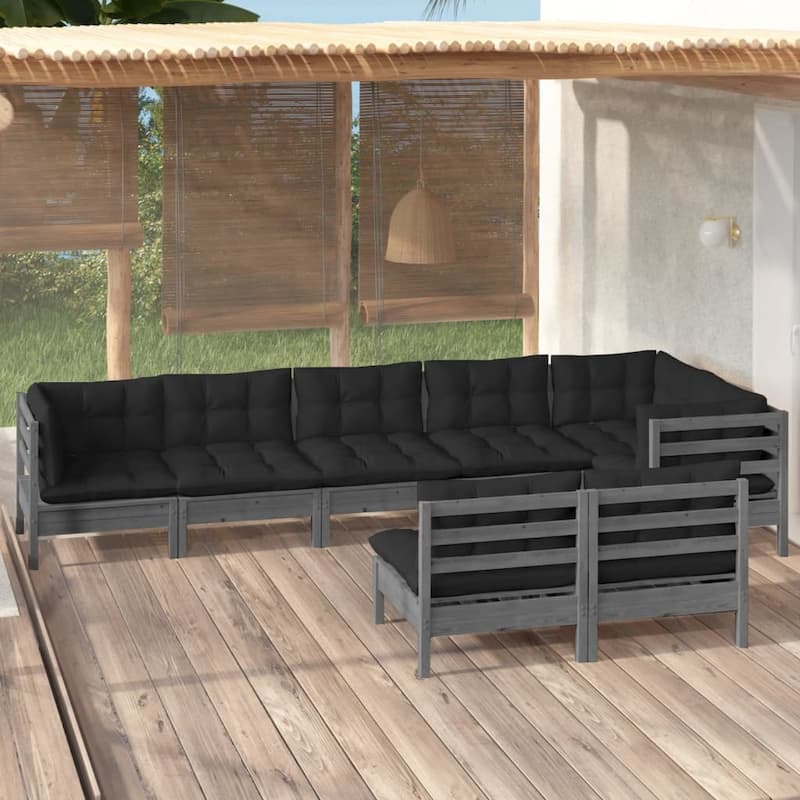vidaXL Solid Pinewood Patio Lounge Set 9 Piece with Cushions Multi Colors - 25" x 25" x 24.6" - Grey