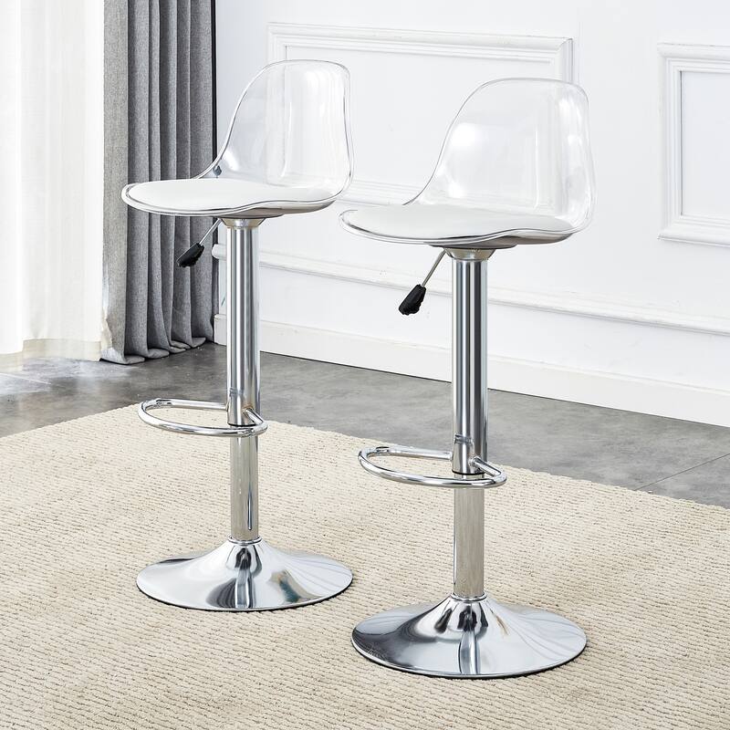 Modern minimalist bar chairs and bar stools. Can rotate 360°and adjust lifting. PET backrest and PU seats. Set of 2