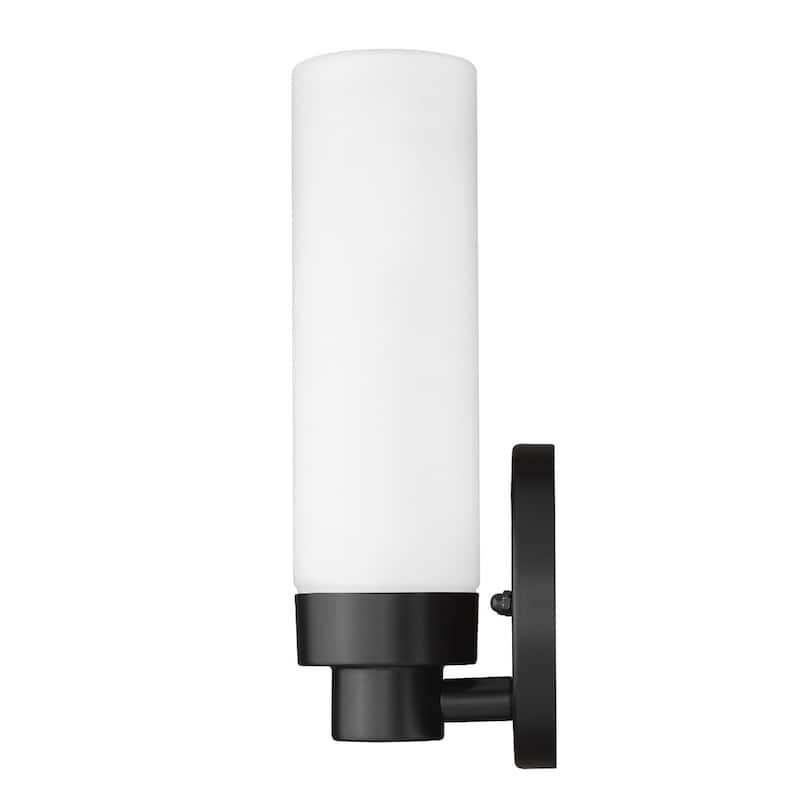 Minimalist Wall Sconce with Narrow Frosted Glass and Metal Base - 3.75” x 4.75” x 10”
