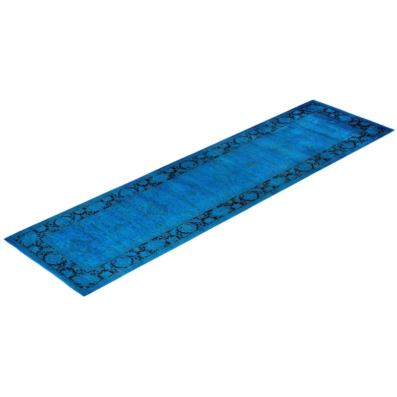 Vibrance One-of-a-Kind Hand-Knotted Runner Rug - Blue, 3' 2" x 11' 10" - 3' 2" x 11' 10"