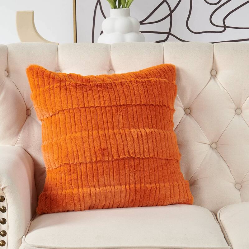 1 Pc Sculpted Stripe FauxFur Pillow Shell Decorative Cushion Cover - 20" x 20" - Burnt Orange