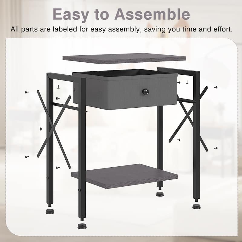 Javlergo 2 Pack X Frame Nightstand with Removable Fabric Drawer Easy to Clean Multifunctional End Table with Open Shelf