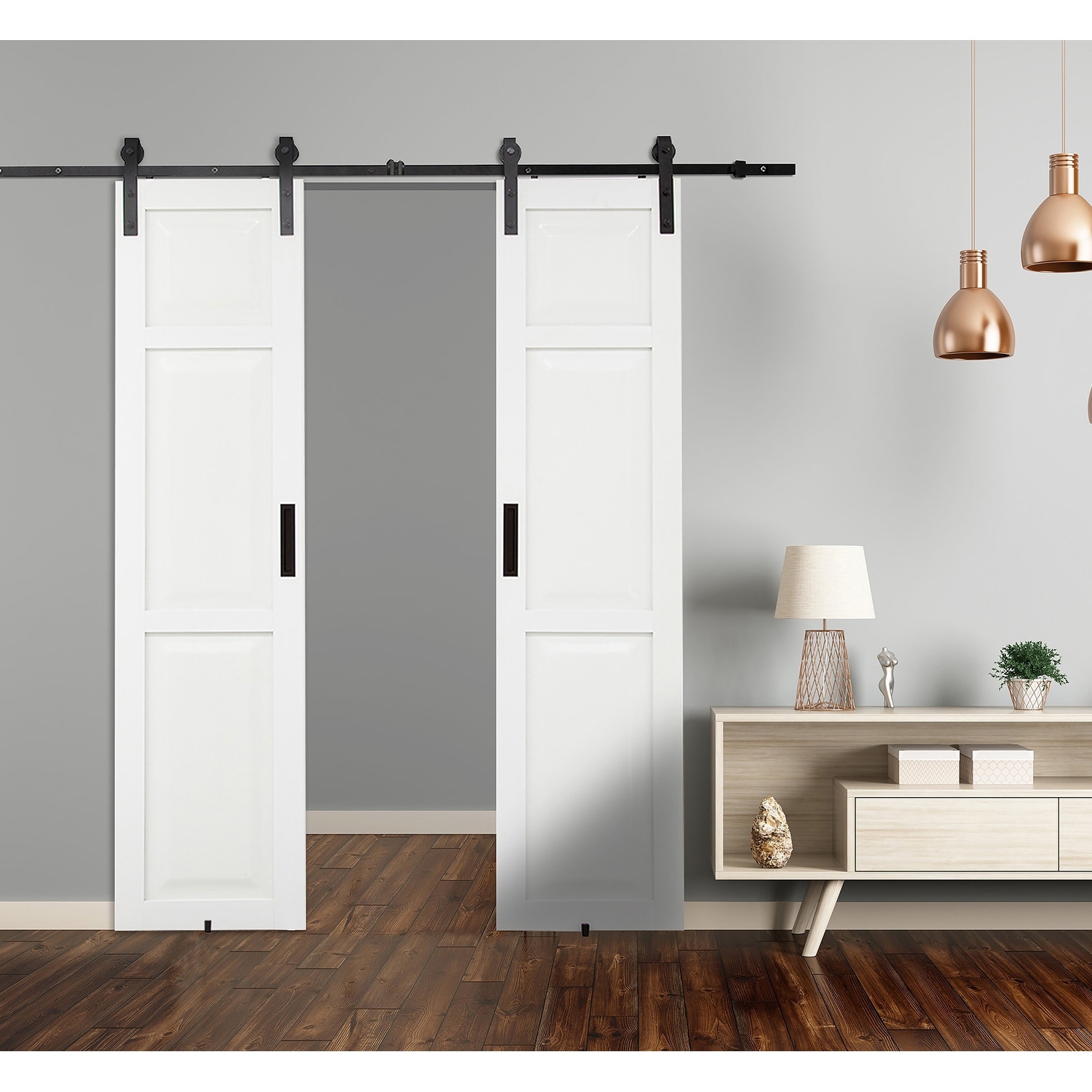 Millbrooke White Center Opening PVC Barn Door Sliding Door Kit 36 x 84 Assembly Required
