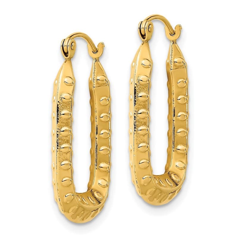 Curata 14k Yellow Gold Polished Textured Rectangle Hoop Earrings - 15.5x2.5mm