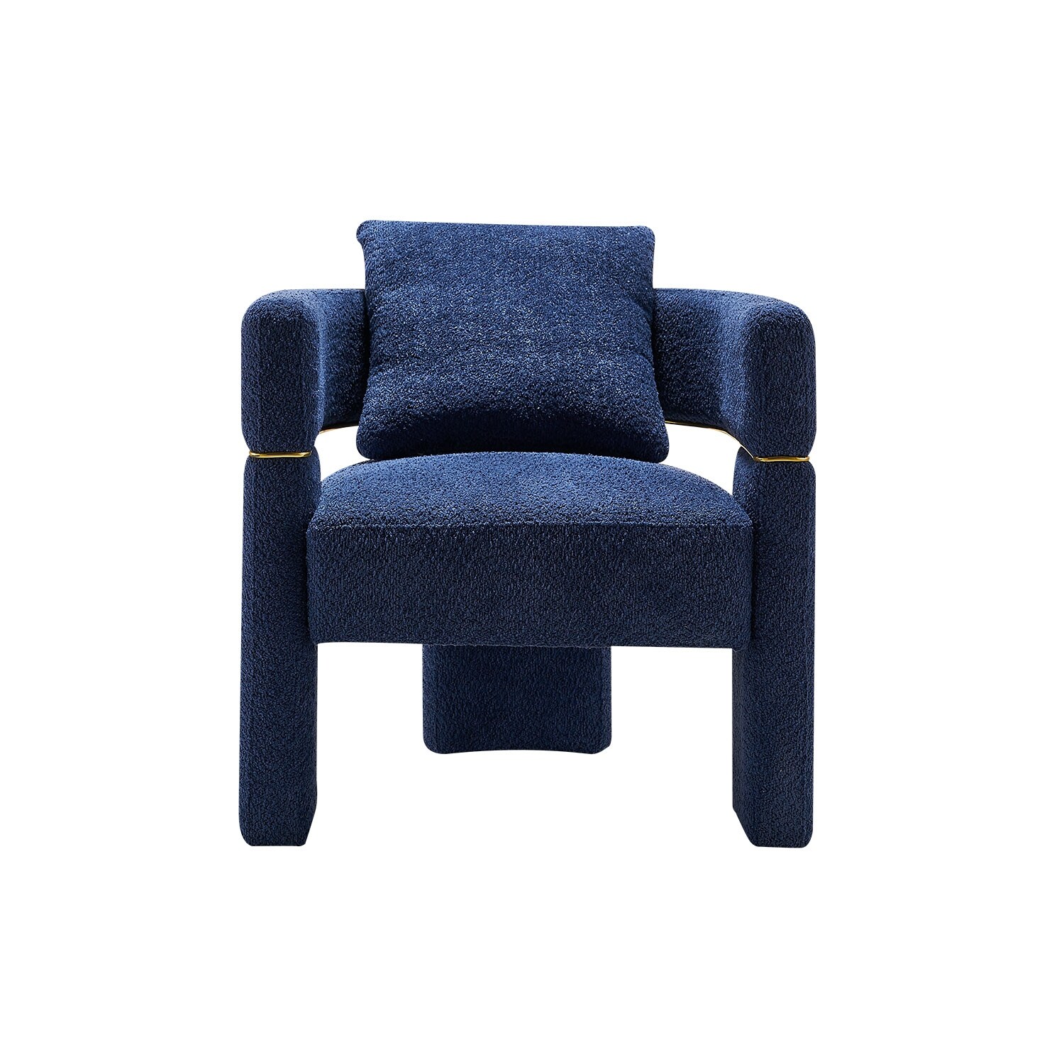 C shape Single Accent Sofa Cloud like Seat Armchairs Sofa Boucle Upholstered Lounge Barrel Chair with Lumbar Pillow Navy