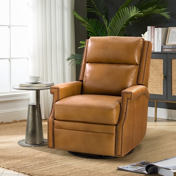 slide 2 of 90, Echidna 29.6" Transitional Genuine Leather Swivel Rocker Nursery Chair with Nailhead Trim by HULALA HOME