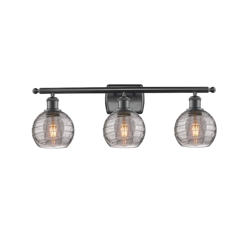 Innovations Lighting 516-3W-10-26-Athens Deco Swirl-Vanity Light - Matte Black / Light Smoke Deco Swirl