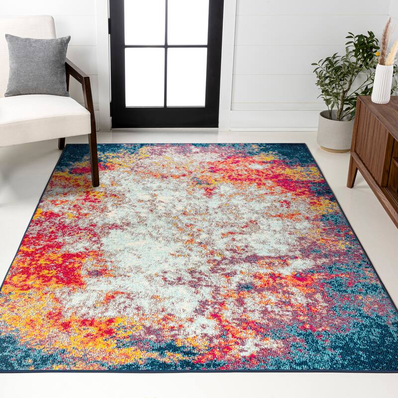 JONATHAN Y Groovy POP Modern Abstract Vintage Waterfall Area Rug - 8 X 10 - Cream/Blue
