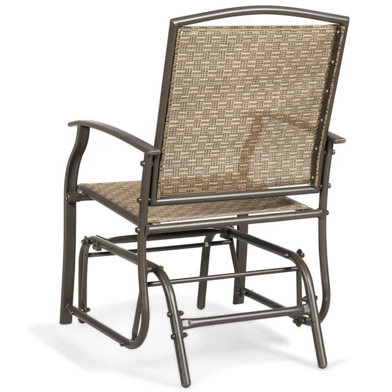 Brown Fabric Steel Glider Chair with Curved Armrests for Outdoor Use - 23" x 27.5" x 37" (L x W x H)