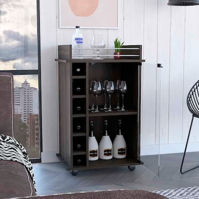 Bar Cart Baltimore With Six Wine Cubbies And Glass Door