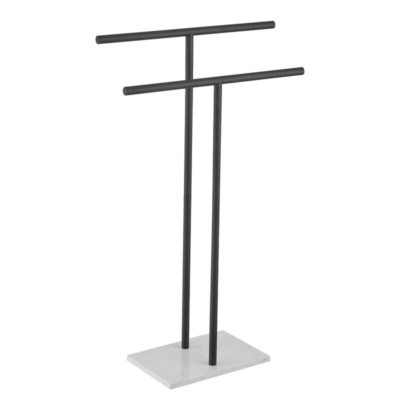 2-Tier Freestanding Towel Racks with Marble Base - Matte Black