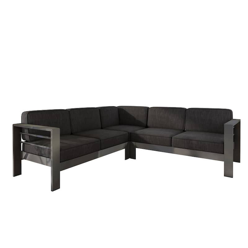 Christopher Knight Home - Ethan Outdoor V-Shaped Aluminum 4-Seat Sectional Sofa Set with Waterproof Cushion
