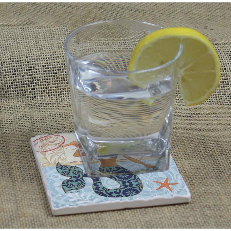 Counterart Absorbent Stone Coasters - Mermaid Call - Set of 4 - 4x4x1.118