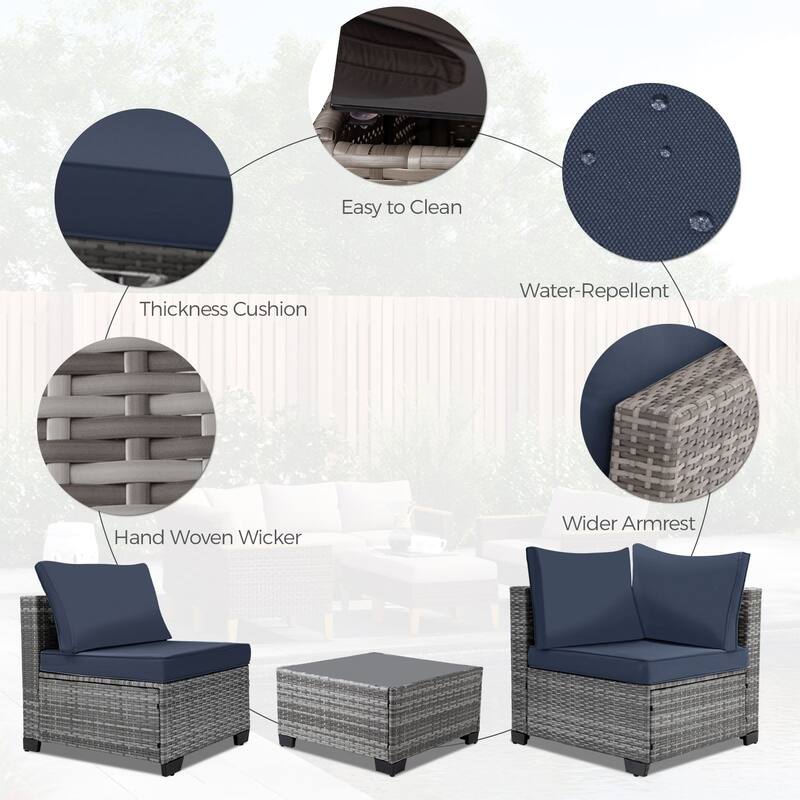 7 Pieces Wicker Rattan Outdoor Sectional Conversation Set with Coffee Table