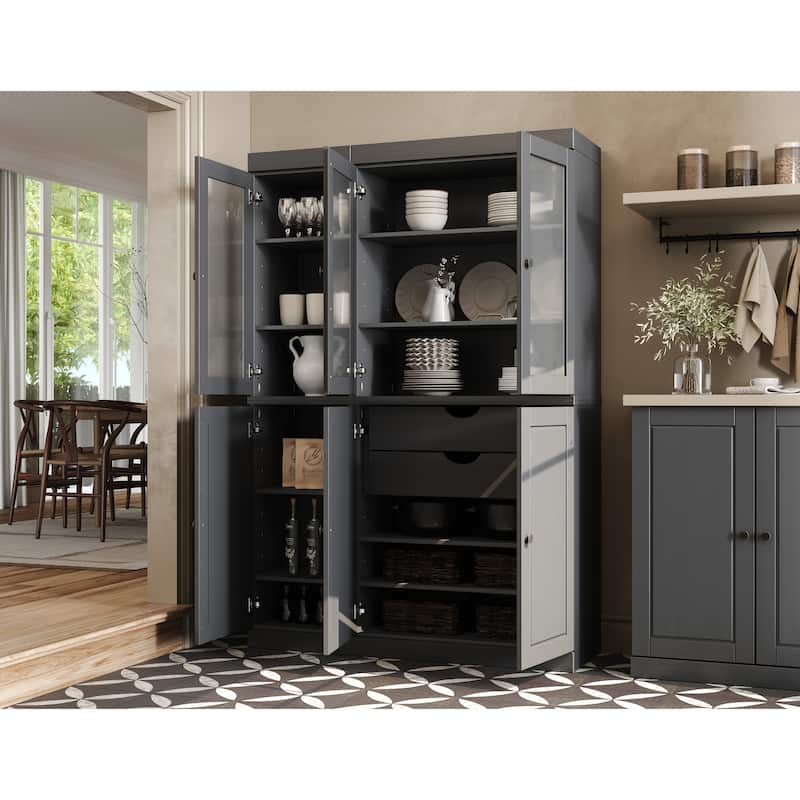 Palace Imports 100% Solid Wood 48.5" Pantry China Cabinet with Frosted Glass, Solid Wood Doors and 2-Drawers