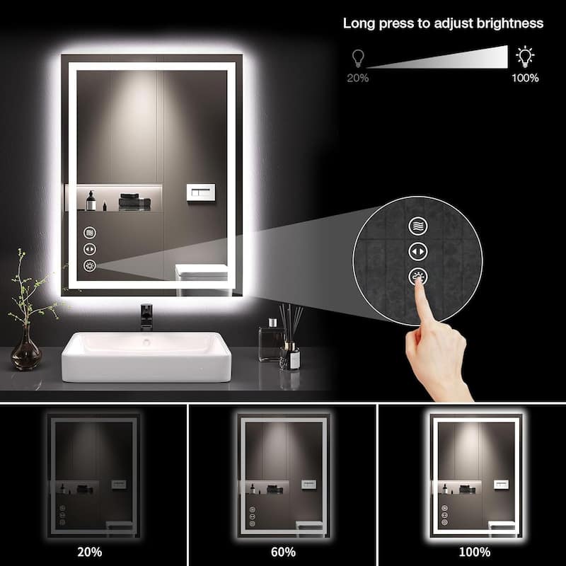 24x32 Inch Frameless LED Bathroom Mirror,Smart Mirror - White