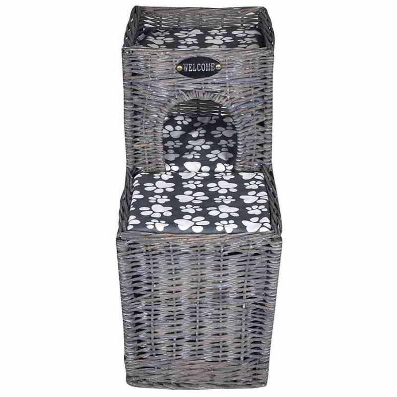 vidaXL Willow Cat Tree Pet House/Bed/Castle/Scratching Post with Cushion - 21.7" x 10.6" x 20.9"