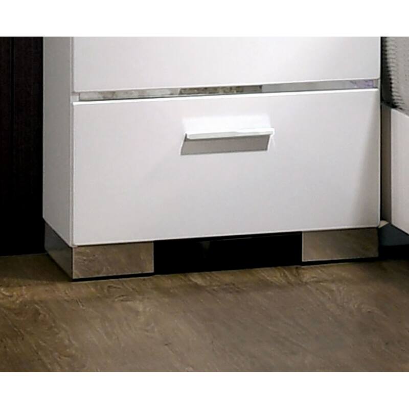 Contemporary 1pc Nightstand White Color High Gloss Lacquer Coating Chrome Handles and Feet Bedside Table