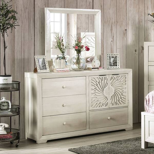 Toddlee Bohemian Ivory 2-piece 4-Drawer Dresser and Mirror Set by Furniture  of America - Bed Bath & Beyond - 35800409