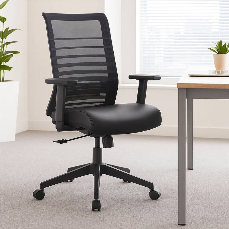 Zara Rolling Task Chair, Black Mesh and Antimicrobial Vinyl, Synchro-Tilt