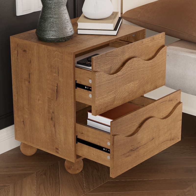 Wave Front 2 Drawers Nightstand Accent End Table Bedside Table