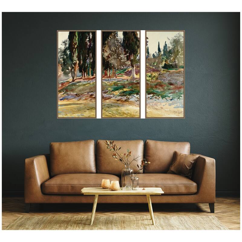 Kate and Laurel Cypress Trees at San Vigilio Lake Garda John Singer Sargent 3 Piece Framed Canvas Art Set by Nostalgia Prints