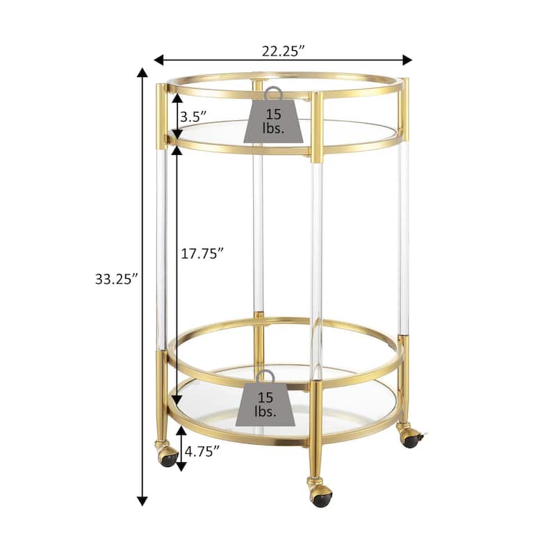 Convenience Concepts Royal Crest 2 Tier Acrylic Round Glass Bar Cart