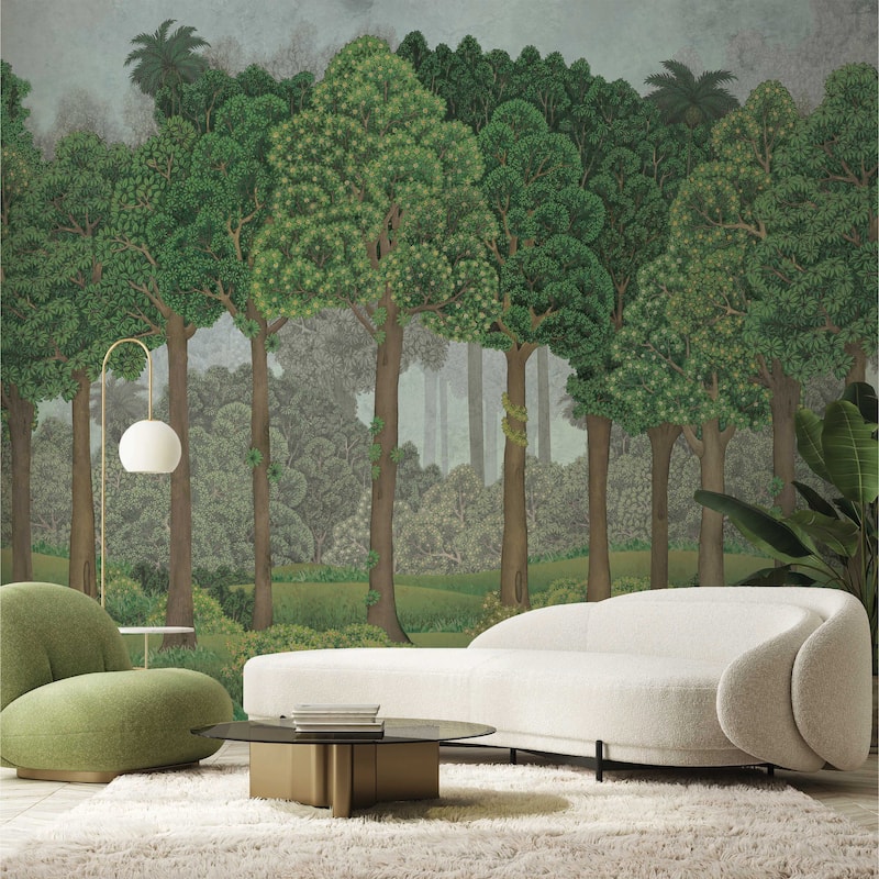 Serene Greenery and Blooming Trees Wallpaper Mural