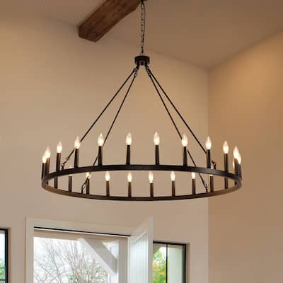 Farmhouse Modern Wagon Wheel Chandeliers Large Black High Ceiling Chandelier