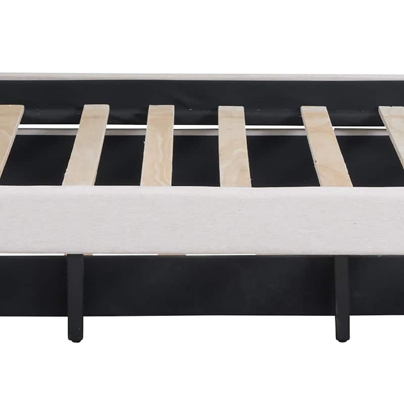 Modern Stylish Linen Fabric Upholstered Platform Bed with Trundle Bed