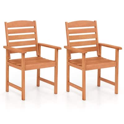 Natural Wood Patio Armchairs Set of 2 with Ergonomic Backrest and Slatted Seat - 26" x 24" x 36"