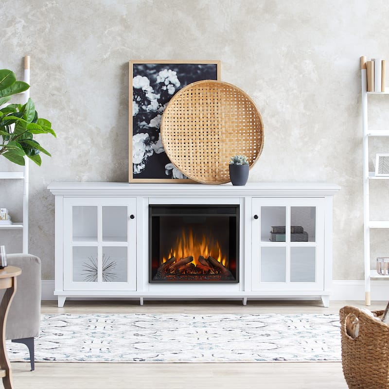 Norwell 73" TV Stand Electric Fireplace in White by Real Flame - 73" L x 15" W x 30.5" H