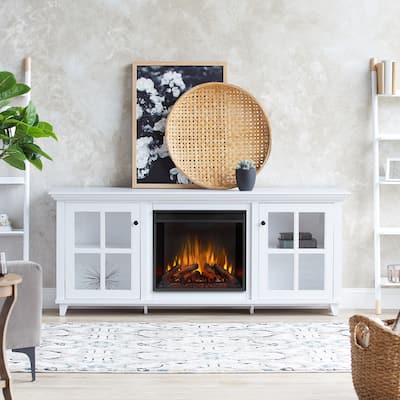 Norwell 73" TV Stand Electric Fireplace in White by Real Flame - 73" L x 15" W x 30.5" H