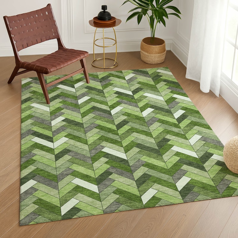 Machine Washable Indoor/ Outdoor Modern Chevron Chantille Rug