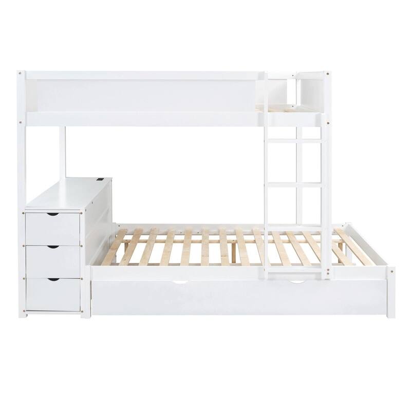 Full-Over-Full Bunk Bed with Twin Trundle, Storage & Built-In Desk